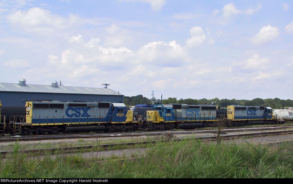 A trio of CSX SD40-2's sit in the yard
